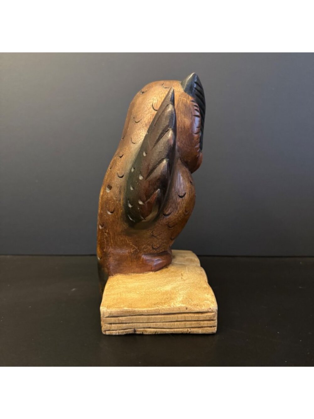 Handcrafted Carved Wooden Owl Figurine On Book Base 8 inches - Picture 5 of 11